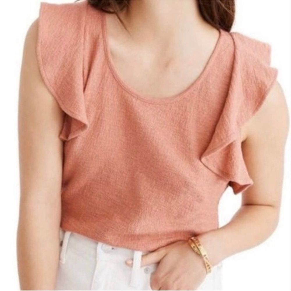 NWT Madewell Texture & Thread Ruffle Tank Top Blouse Peach Cotton Size Small